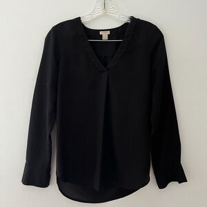 J. Crew Elegant Black V-Neck Sheer Blouse